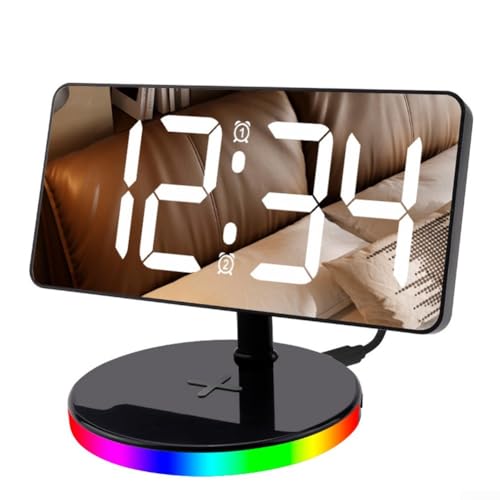 Multifunktionaler kabelloser Ladewecker mit einstellbarer Helligkeit, Dual-Alarm-Timer, Schlummerfunktion und RGB-Nachtlicht mit Farbmodi Multifunktionaler kabelloser Ladewecker mit einstellbarer Helligkeit, Dual-Alarm-Timer, Schlummerfunktion und RGB-Nachtlicht mit Farbmodi von SMZhomeone