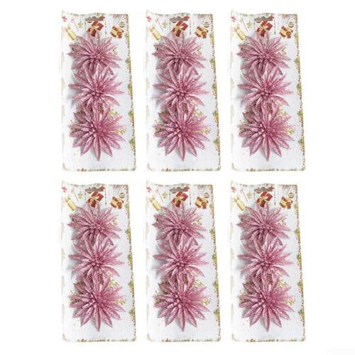 SMZhomeone 18 Stück Weihnachtsbaumschmuck, künstliche Blumen, glitzernde Kunststoff-Blumenornamente für Weihnachtsbaum, 9,9 cm, Urlaubsdekoration (rosa) von SMZhomeone