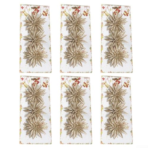 SMZhomeone 18 Stück Weihnachtsbaumschmuck, künstliche Blumen, glitzernde Kunststoff-Blumenornamente für Weihnachtsbaum, 9,9 cm Urlaubsdekoration (gelb) von SMZhomeone