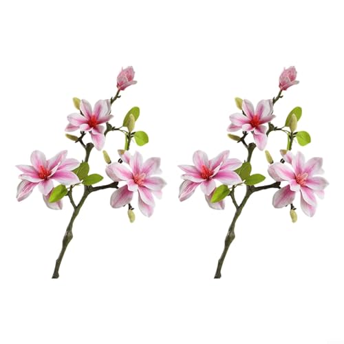 SMZhomeone 2 Stück künstliche Magnolienblüten, dekorativer Seiden-Magnolien-Blumenzweig für Haus und Landschaft (lila) von SMZhomeone