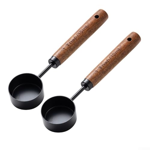 SMZhomeone 2 x gemahlene Kaffee-Esslöffel mit langem Holzgriff, Küchenhelfer für Schaufel (schwarz, 2er-Pack) von SMZhomeone