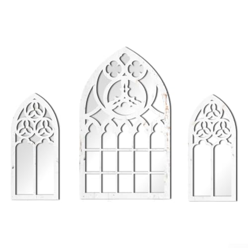 SMZhomeone 3 Stück selbstklebende Wandaufkleber, Acryl-Wandspiegel mit Holzakzenten, fügt Tiefe zu jedem Gothic-Dekor-Thema hinzu (MZ486A) von SMZhomeone