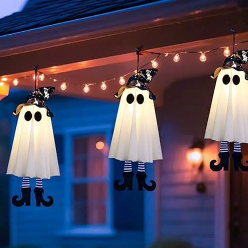 SMZhomeone 3 x leuchtende Hexenhut, Spooky, Halloween-Dekoration, mit LED-Lichtern (hoch) von SMZhomeone