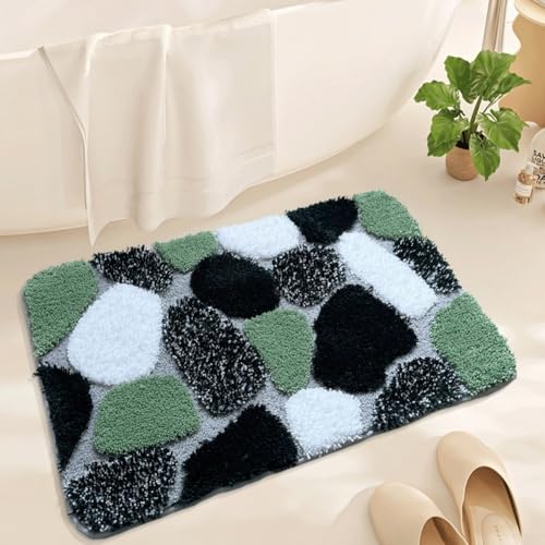 SMZhomeone Badeläufer aus Plüsch-Baumwolle mit rutschfester Unterseite, weiche Mikrofaser-Konstruktion für Komfort und Sicherheit, einfache Maschinenwäsche, Grün von SMZhomeone