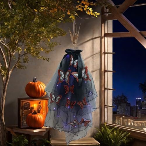 SMZhomeone Bezaubernde LED-Schmetterlings-Yashmak: faszinierende Halloween-Hängedekoration für Wände (roter Schmetterling) von SMZhomeone