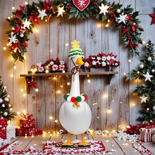SMZhomeone Doppeljahres-Kostüm-Set für Veranda-Gänse für 43,2 und 58,4 cm große Outdoor-Gänse mit Halloween-Hexenhut und Fledermaus-Fliege plus gestrickter Weihnachtsbaummütze und Glöckchen-Kragen von SMZhomeone
