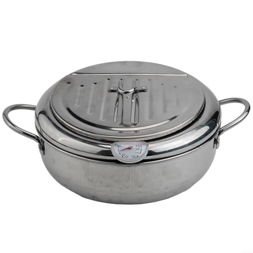 SMZhomeone Frittiertopf Hochwertiger Frittiertopf Aus Edelstahl Geeignet Gasherd Induktionsherd Elektroherd Mit Deckel Ölauffangschale Und Temperaturanzeige 2,2 L/3,2 L(304+24cm) von SMZhomeone