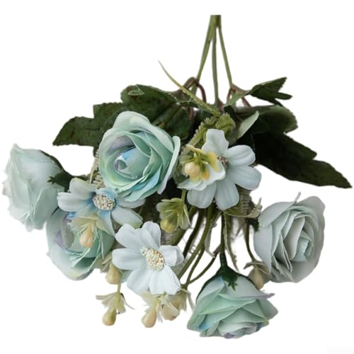 SMZhomeone Künstlicher Rosenstrauß, künstliche Pflanzen für Hochzeitsdekoration, Zuhause, Party (blau) von SMZhomeone