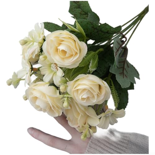 SMZhomeone Künstlicher Rosenstrauß, künstliche Pflanzen für Hochzeitsdekoration, Zuhause, Party (gelb) von SMZhomeone