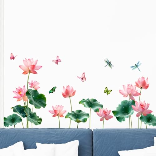 SMZhomeone Lotus Libellen-Wandaufkleber im chinesischen Stil, Blumenblätter, Aufkleber, Fensteraufkleber (D) von SMZhomeone