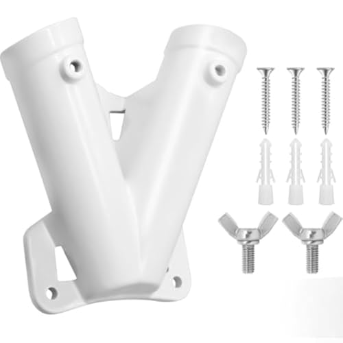 SMZhomeone Robuste V-förmige Doppel-Fahnenmasthalterung mit zwei Schlitzen, Aluminium-Legierung, Außenhalterung für Garten, Veranda oder Camping, wetterbeständig, weiß (weiß) von SMZhomeone