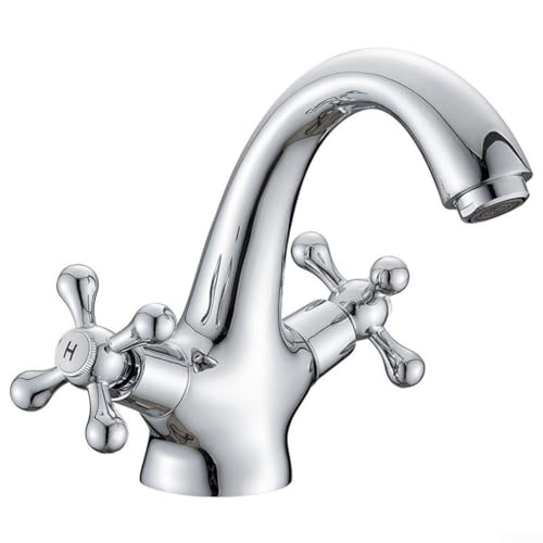 SMZhomeone Wasserhahn im raffinierten Vintage-Stil, Messingkonstruktion mit einfacher Temperaturanpassung, Mischhahn für Kalt- und Warmwasserversorgung (Chrom) von SMZhomeone
