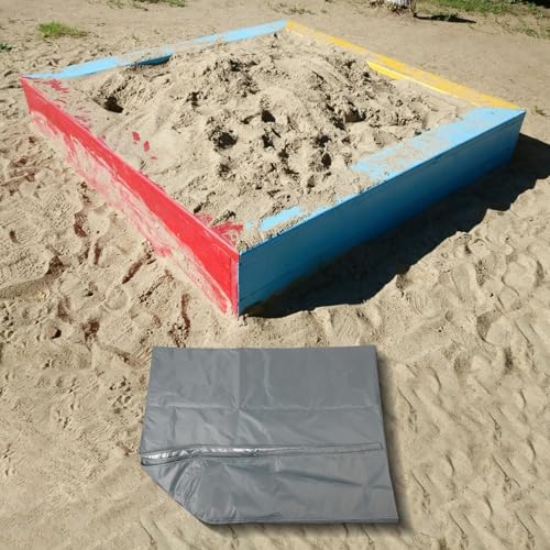 Sandkastenabdeckung für quadratische Sandkästen, 210D wasserdichtes Design, um Spielzeug und Sand sicher aufzubewahren (grau 120 x 120) von SMZhomeone