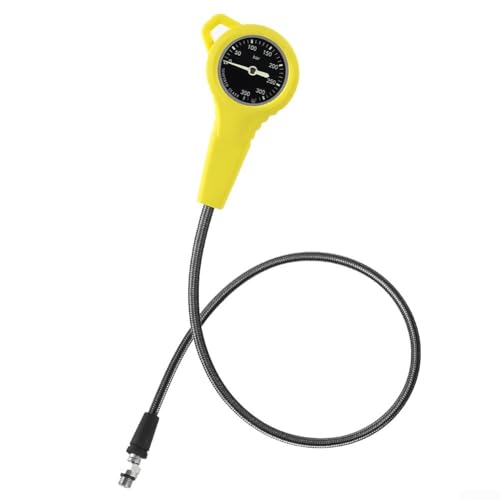 Tauch-Manometer mit kohlefaserverstärktem Schlauch, 7/16 20UNF-Gewinde, leuchtendes Zifferblatt für klare Sicht und 360-Grad-Drehung unter Wasser (gelb) von SMZhomeone
