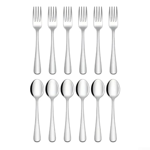 Utensilien-Set mit glattem Griff, 12 Stück Gabeln und Löffel für einfaches Essen (6 Löffel) von SMZhomeone