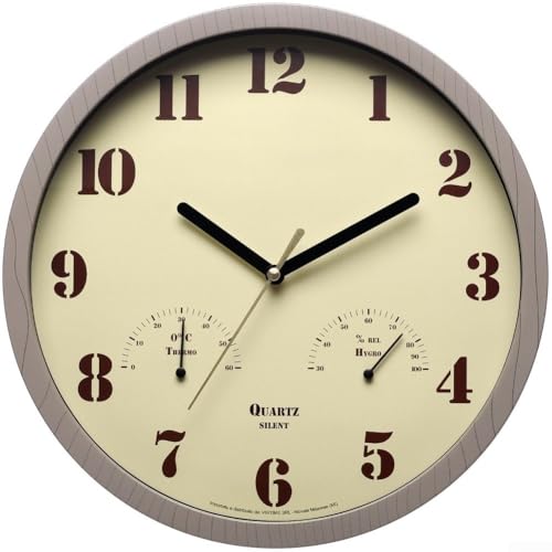 Wetterfeste Outdoor-Uhr mit geräuschlosem Sweep-Uhrwerk, Analoganzeige, Thermometer und Hygrometer für den Innen- und Außenbereich auf Veranden oder am Pool (gelb) von SMZhomeone