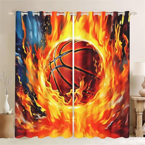 SMchwbc Basketball Blickdichte Vorhänge Basketball Fenstervorhang Schlafzimmer Blickdicht 3D Basketball Sport Verdunkelungsvorhäng 2er Set Gardinen für Dekoration (6,150 x 166cm(2X75X166cm)) von SMchwbc