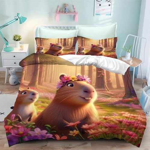 SMchwbc Capybara Bettwäsche 135x200 Kinder Capybara Liebhaber Bettbezug für Mädchen Jungen Weiche Mikrofaser Cute Capybara Bettwäsche Set Mit Reißverschluss (2,140 x 210 cm) von SMchwbc