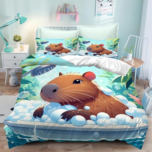 SMchwbc Capybara Bettwäsche 135x200 Kinder Capybara Liebhaber Bettbezug für Mädchen Jungen Weiche Mikrofaser Cute Capybara Bettwäsche Set Mit Reißverschluss (5,135 x 200 cm) von SMchwbc