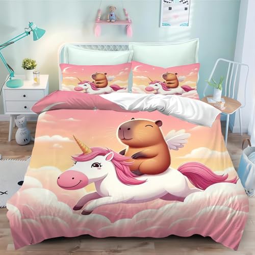 SMchwbc Capybara Bettwäsche 135x200 Kinder Capybara Liebhaber Bettbezug für Mädchen Jungen Weiche Mikrofaser Cute Capybara Bettwäsche Set Mit Reißverschluss (6,135 x 200 cm) von SMchwbc