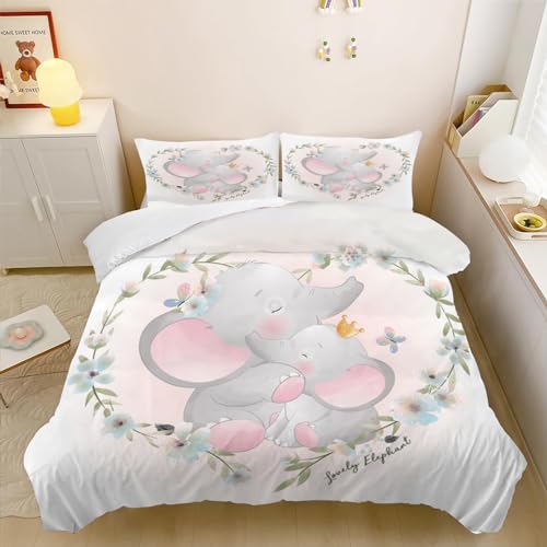 SMchwbc Elefant Bettwäsche 135x200 Kinderbettwäsche Elefant Für Jungen Mädchen, Elephant Bettwäsche-Set 3D Drucken Mikrofaser Elefant Wildtier Bettbezug Und Kissenbezug (135 x 200 cm,7) von SMchwbc