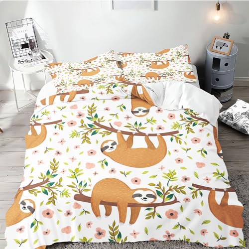 SMchwbc Faultier Bettwäsche 135x200 Kinder Cartoon Tiere Faultier Bettbezug Set Für Mädchen Mit Kissenbezug, Kinderbettwäsche 135x200 Faultier Bettwäsche-Sets Mikrofaser (135 x 200 cm,8) von SMchwbc