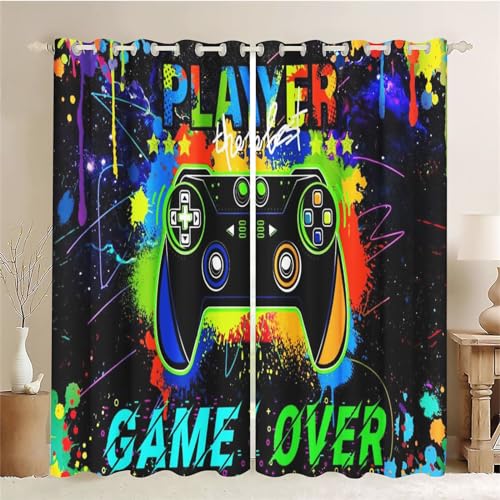 SMchwbc Gaming Vorhänge Game Fenstervorhang Schlafzimmer 100x140cm Gamer Blickdicht Vorhnge Wasserdichter Stoff Gaming Vorhang 2 Set Blickdicht (1,150 x 166cm(2X75X166cm)) von SMchwbc