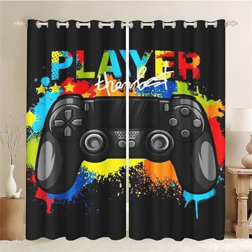SMchwbc Gaming Vorhänge Game Fenstervorhang Schlafzimmer 100x140cm Gamer Blickdicht Vorhnge Wasserdichter Stoff Gaming Vorhang 2 Set Blickdicht (2,100 x 140 cm(2X50X140cm)) von SMchwbc