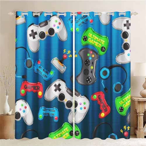 SMchwbc Gaming Vorhänge Game Fenstervorhang Schlafzimmer 100x140cm Gamer Blickdicht Vorhnge Wasserdichter Stoff Gaming Vorhang 2 Set Blickdicht (3,150 x 166cm(2X75X166cm)) von SMchwbc