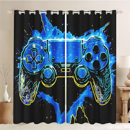 SMchwbc Gaming Vorhänge Game Fenstervorhang Schlafzimmer 100x140cm Gamer Blickdicht Vorhnge Wasserdichter Stoff Gaming Vorhang 2 Set Blickdicht (4,280 x 180 cm(2X140x180cm)) von SMchwbc