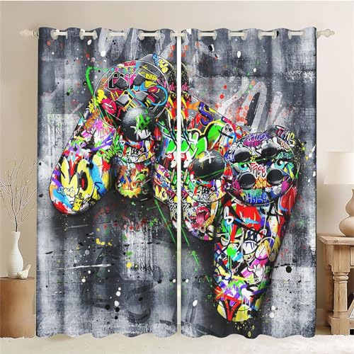SMchwbc Gaming Vorhänge Game Fenstervorhang Schlafzimmer 100x140cm Gamer Blickdicht Vorhnge Wasserdichter Stoff Gaming Vorhang 2 Set Blickdicht (5,100 x 140 cm(2X50X140cm)) von SMchwbc