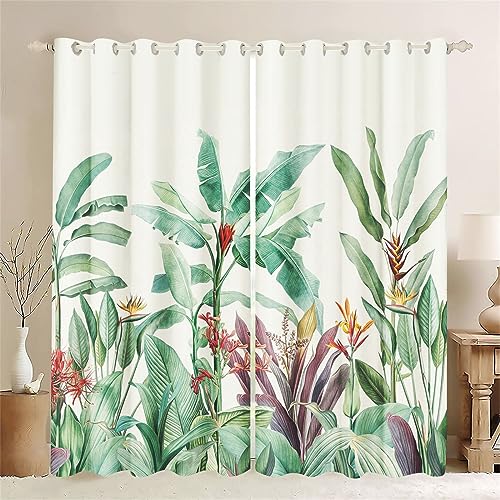 SMchwbc Gardinen Blickdichter Grüne Palmblätter Tropische vorhänge Pflanzen für Schlafzimmer 3D Druck 100% Polyester Blätter Verdunklungsgardine 2er Set (6,280 x 245 cm(2X140X245cm)) von SMchwbc