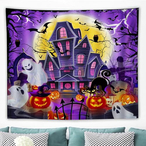 SMchwbc Halloween Wandteppich Tapisserie Wandbehang Halloween Kürbis Schwarze Wandteppich 180X230CM für Schlafzimmer Mikrofaser Halloween Wanddekoration Dekorativer (1,180 x 150 cm(BxH)) von SMchwbc