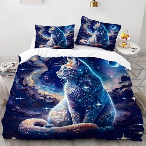 SMchwbc Katze Bettwäsche 135x200 Katze Bettbezug Set für Mädchen Jungen Kinder 3D-Druck Katze Kinderbettwäsche Microfaser Kätzchen Bettbezug mit Reißverschluss (135 x 200 cm,4) von SMchwbc