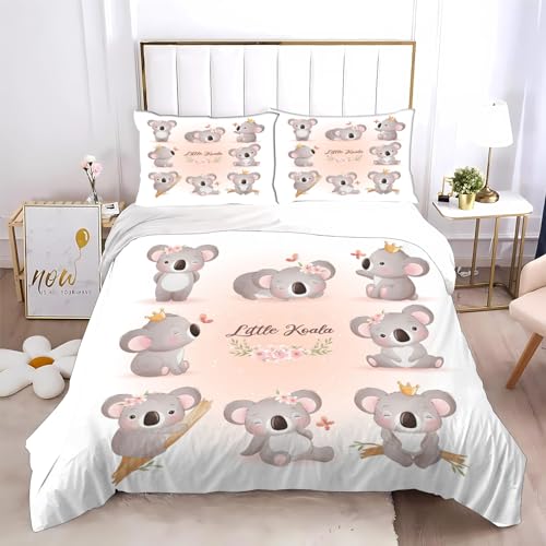 SMchwbc Koala Bettwäsche 135x200 KinderBettwäsche Koala Tiere Karikatur Bettbezug Set Für Mädchen Und Jungen 3D Durck Polyester Zootiere Koala Bettwäsche-Set (135 x 200 cm,2) von SMchwbc