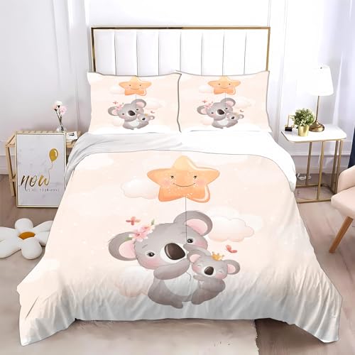 SMchwbc Koala Bettwäsche 135x200 KinderBettwäsche Koala Tiere Karikatur Bettbezug Set Für Mädchen Und Jungen 3D Durck Polyester Zootiere Koala Bettwäsche-Set (135 x 200 cm,3) von SMchwbc