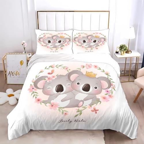 SMchwbc Koala Bettwäsche 135x200 KinderBettwäsche Koala Tiere Karikatur Bettbezug Set Für Mädchen Und Jungen 3D Durck Polyester Zootiere Koala Bettwäsche-Set (135 x 200 cm,4) von SMchwbc