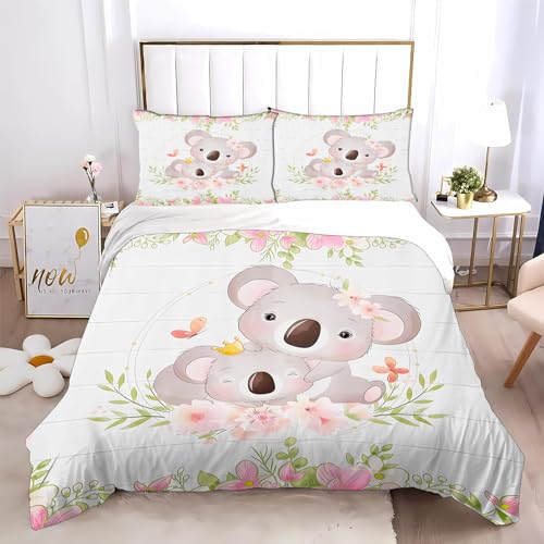 SMchwbc Koala Bettwäsche 135x200 KinderBettwäsche Koala Tiere Karikatur Bettbezug Set Für Mädchen Und Jungen 3D Durck Polyester Zootiere Koala Bettwäsche-Set (135 x 200 cm,7) von SMchwbc