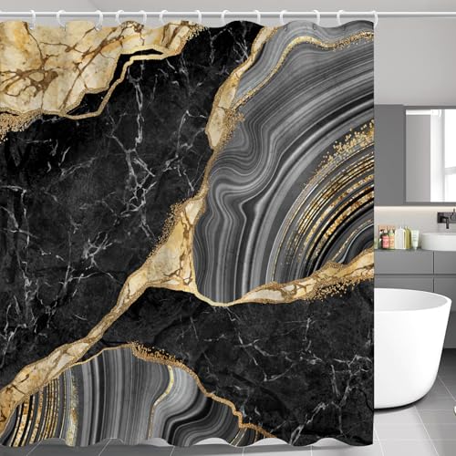 SMchwbc Marmor Duschvorhang 180x180 180x200 Marmor Schwarz Gold grün Blau Muster Modern Textil Abstrakt Duschvorhänge Polyester Marmor Shower Curtainsins (5,200 x 240 cm(BxH)) von SMchwbc