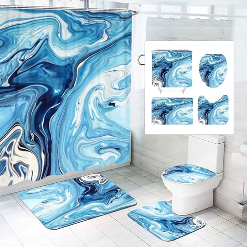 SMchwbc Marmor Duschvorhang 180x180 180x200 Schwarz Gold Grün Muster Textil Set Polyester Shower Curtains Badezimmerteppich 4-teiliges Set (180 x 200 cm(BxH),5) von SMchwbc