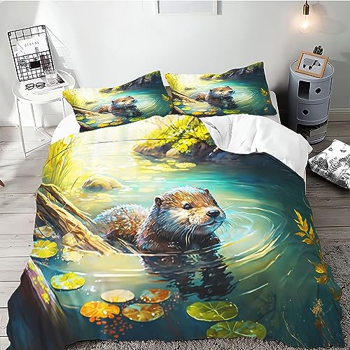 SMchwbc Otter Bettwäsche 135x200 Süße Otter Bettbezug für Jungen Mädchen, Otter-Tier Bettwäsche-Set 3D Drucken Ottertier Bettwäsche 100% Mikrofaser tierotter Bettbezug (135 x 200 cm,6) von SMchwbc