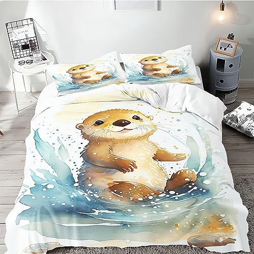 SMchwbc Otter Bettwäsche 135x200 Süße Otter Bettbezug für Jungen Mädchen, seeotter bettwäsche Set 3D Drucken 100% Mikrofaser tierotter Bettbezug Und Kissenbezug (140 x 210 cm,6) von SMchwbc