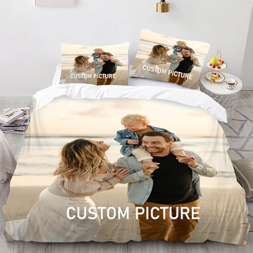 SMchwbc Personalisierte Bettwäsche Mit Eigenem Foto Name, Individuelles Bettwäsche Personalisiert Mit Namen, Personalisierter Bettbezug Mikrofaser Und Kissen Für Familie (140 x 210 cm,1) von SMchwbc