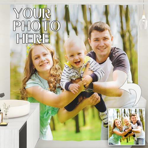 SMchwbc Personalisierter Duschvorhang, individuelles Duschvorhang-Set mit Foto wasserdichter Benutzerdefinierte Duschvorhang für Home Badezimmer Dekor Personalisierte (1,180 x 180 cm(BxH)) von SMchwbc