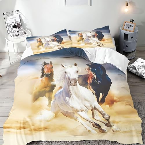 SMchwbc Pferde Bettwäsche 135x200 Pferd Mädchen Kinder Pferdebettwäsche Pferde Bettbezug Set Weiche Mikrofaser Pferde Bettwäsche Set Mit Reißverschluss Und 2 Kissenbezügen (135 x 200 cm,6) von SMchwbc