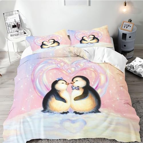 SMchwbc Pinguin Bettwäsche 135x200 Pinguine Kinderbettwäsche für Jungen Mädchen, Biber Bettwäsche Set 3D Drucken 100% Mikrofaser Pinguin Bettbezug Und Kissenbezug (135 x 200 cm,1) von SMchwbc