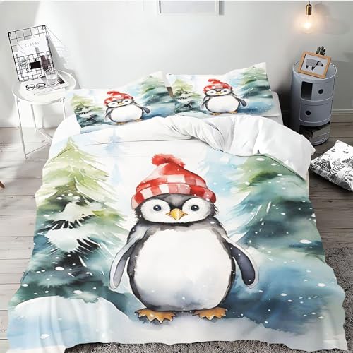 SMchwbc Pinguin Bettwäsche 135x200 Pinguine Kinderbettwäsche für Jungen Mädchen, Biber Bettwäsche Set 3D Drucken 100% Mikrofaser Pinguin Bettbezug Und Kissenbezug (135 x 200 cm,3) von SMchwbc