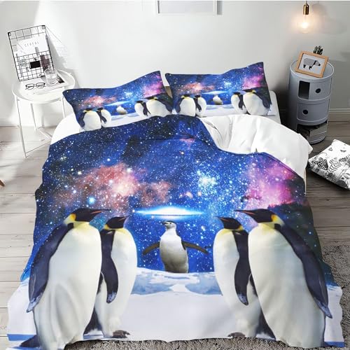 SMchwbc Pinguin Bettwäsche 135x200 Pinguine Kinderbettwäsche für Jungen Mädchen, Biber Bettwäsche Set 3D Drucken 100% Mikrofaser Pinguin Bettbezug Und Kissenbezug (135 x 200 cm,6) von SMchwbc