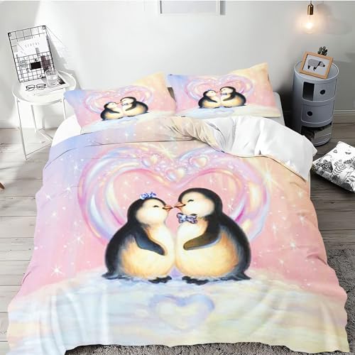 SMchwbc Pinguin Bettwäsche 135x200 Pinguine Kinderbettwäsche für Jungen Mädchen, Biber Bettwäsche Set 3D Drucken 100% Mikrofaser Pinguin Bettbezug Und Kissenbezug (200 x 200 cm,1) von SMchwbc