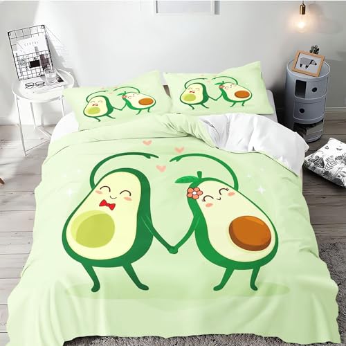 SMchwbc Süße Avocado Bettwäsche 135x200 Avocado Grün Früchte Bettwäsche Set Mädchen 3D Druck Für Karikatur Avocado Bettbezug Set Grüner Mikrofaser mit 2 Avocado Kissenbezug (135 x 200 cm,9) von SMchwbc